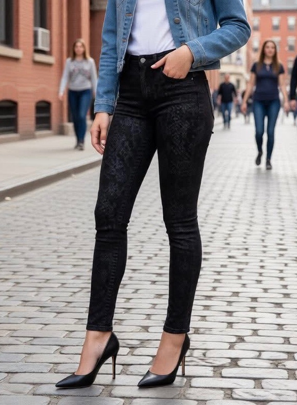 Pantalon skinny noir imprimé python Soyaconcept - taille XS — zicht 1