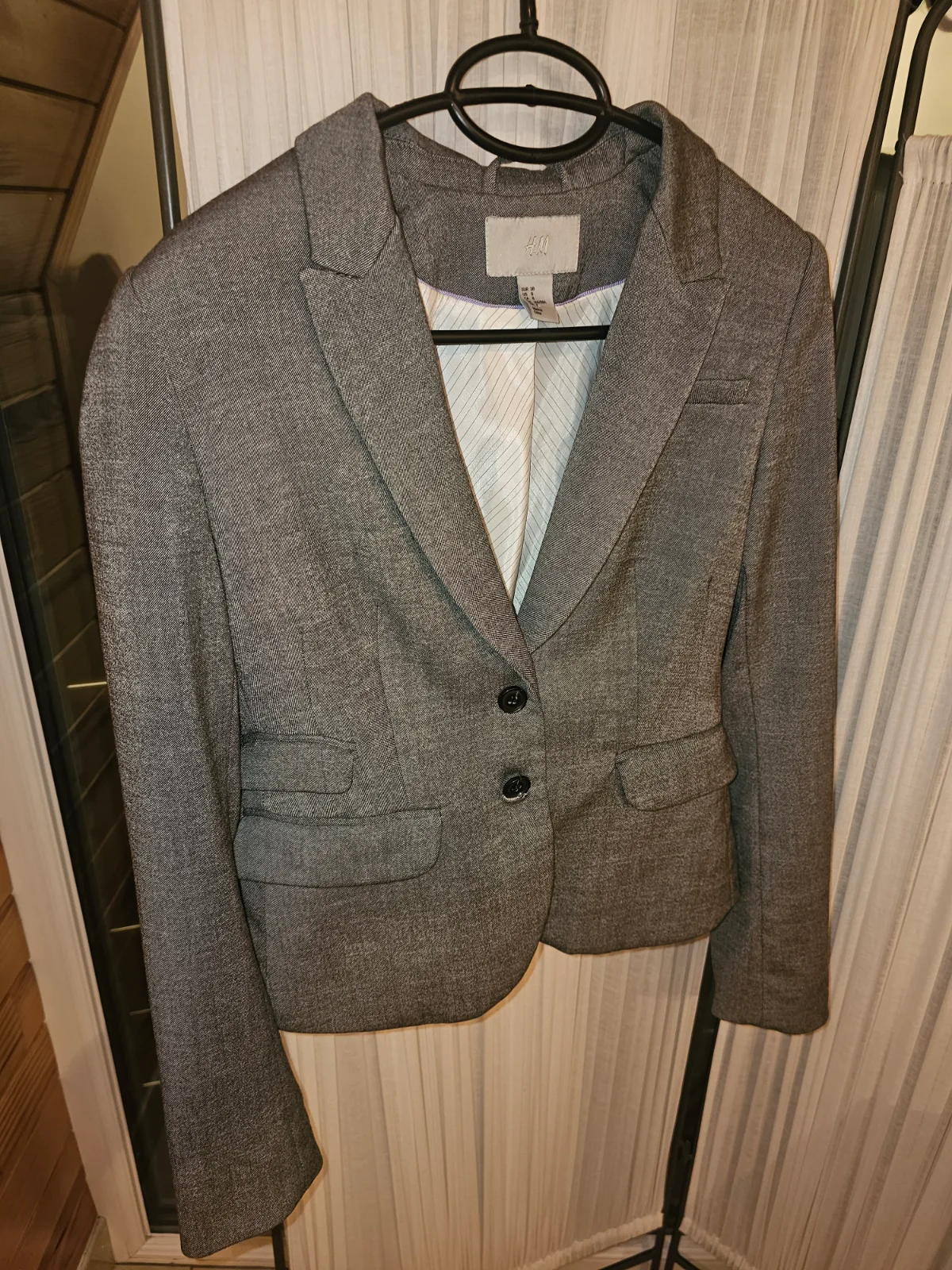 Veste blazer gris chiné H&M avec doublure fleurie - Taille 36 — H&M